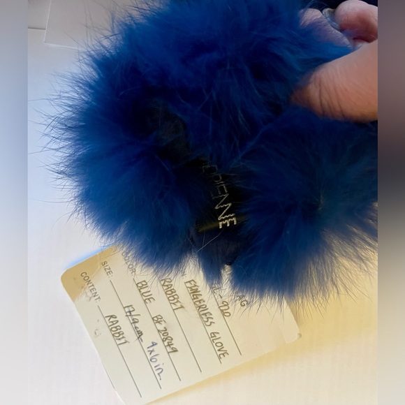 Adrienne Landau Rabbit Fur Fingerless Gloves in Blue - Picture 4 of 4